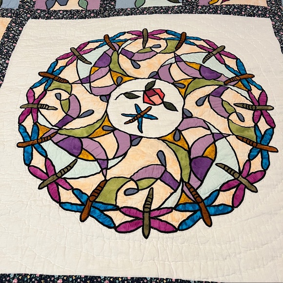 Limited Edition Quilt Floral And Dragonfly Stain Glass Window Style King Size - Picture 3 of 16